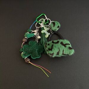 Green Faux Fur Lucky Charm Keychain/Bag charm with Tassel